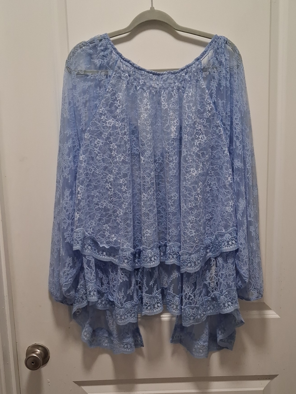 Free People Sky Blue Lace Tiered Peasant Tunic